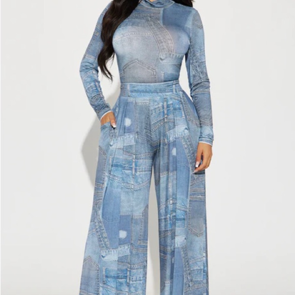 Stylish Blue Denim Print Jumpsuit